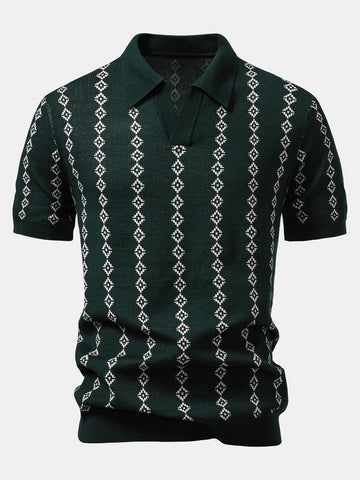 V-Neck Polo in Geometric Knit