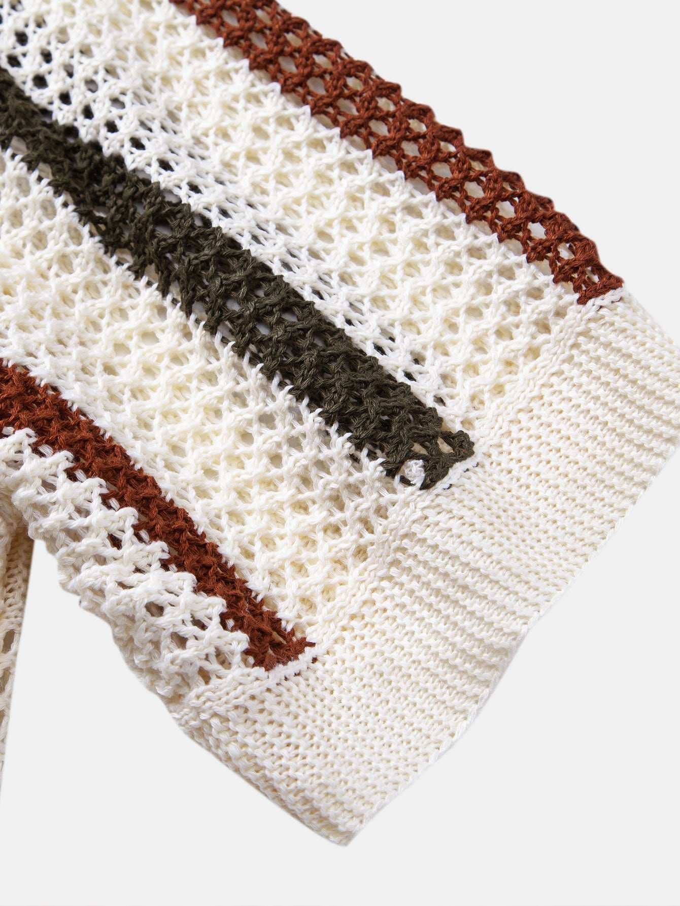 Striped Crochet V-Neck Polo