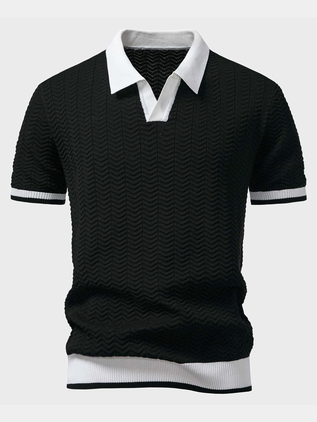 Textured Contrast V-Neck Polo & Slim-Fit Trousers
