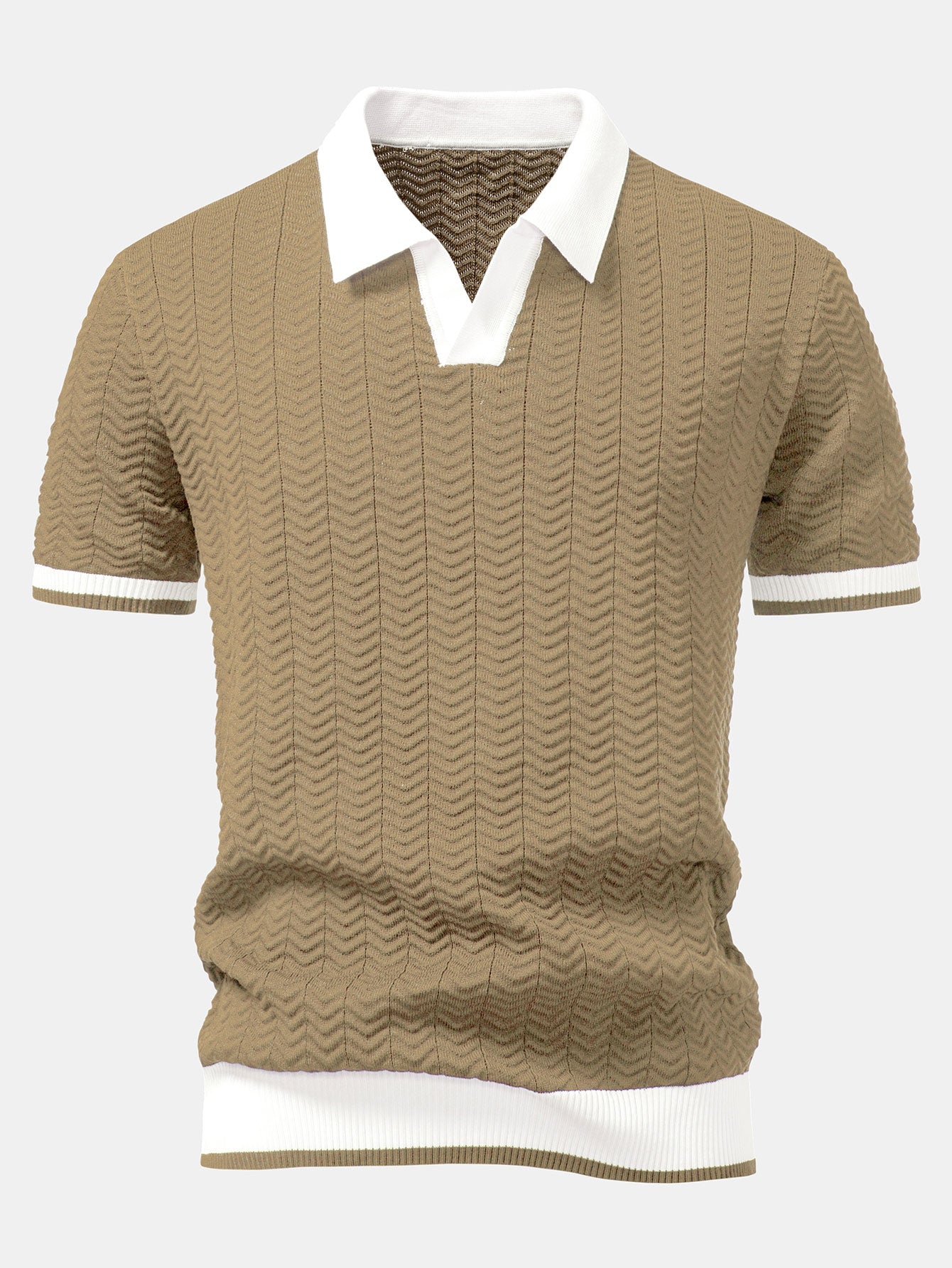 Textured Contrast V-Neck Polo & Slim-Fit Trousers