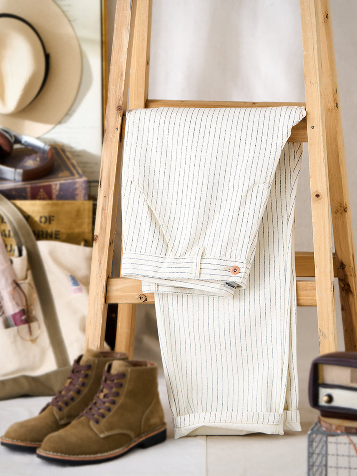 Wabash Stripe White Work Denim Pants