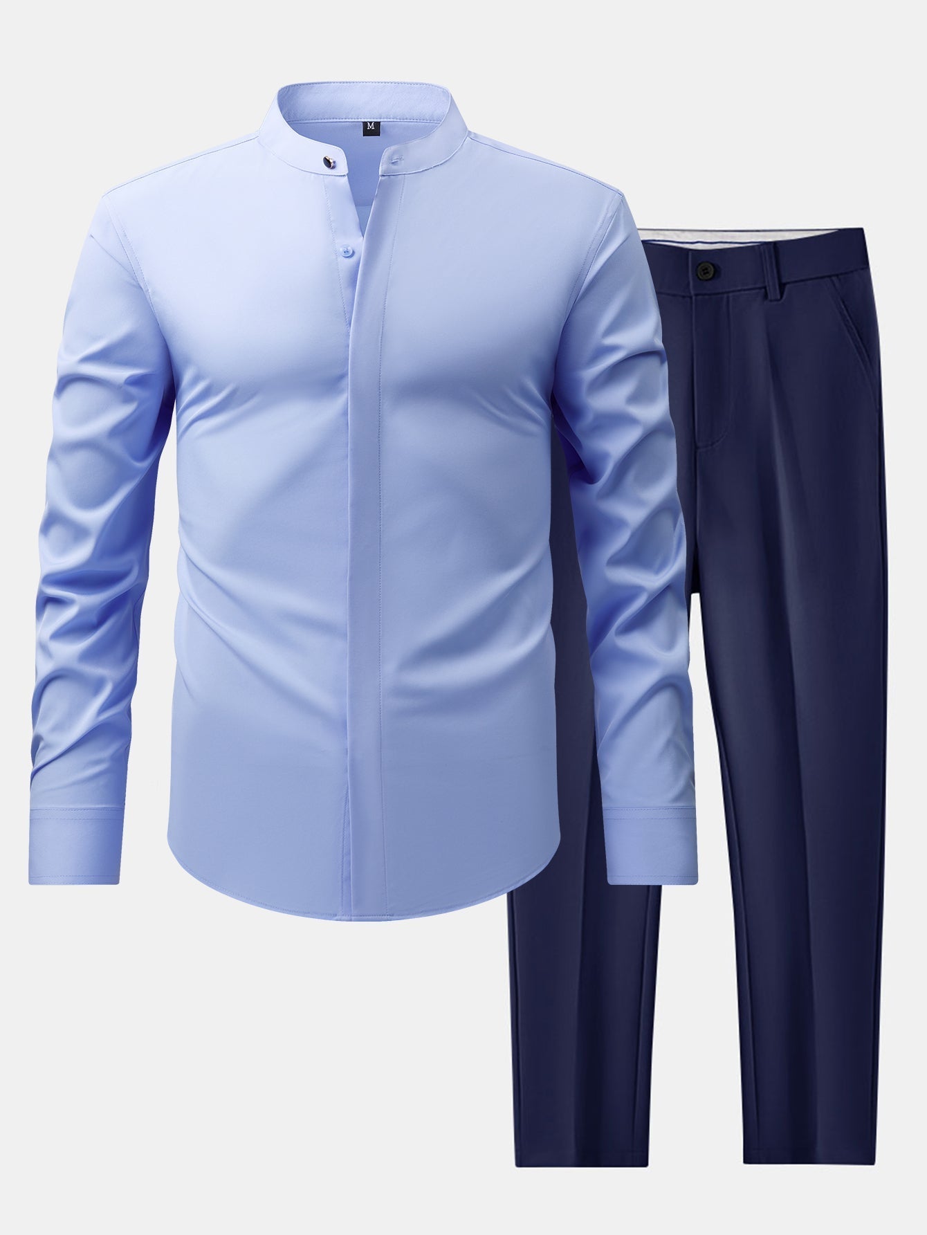 Raised-Collar Shirt & Slim-Fit Tapered Trousers