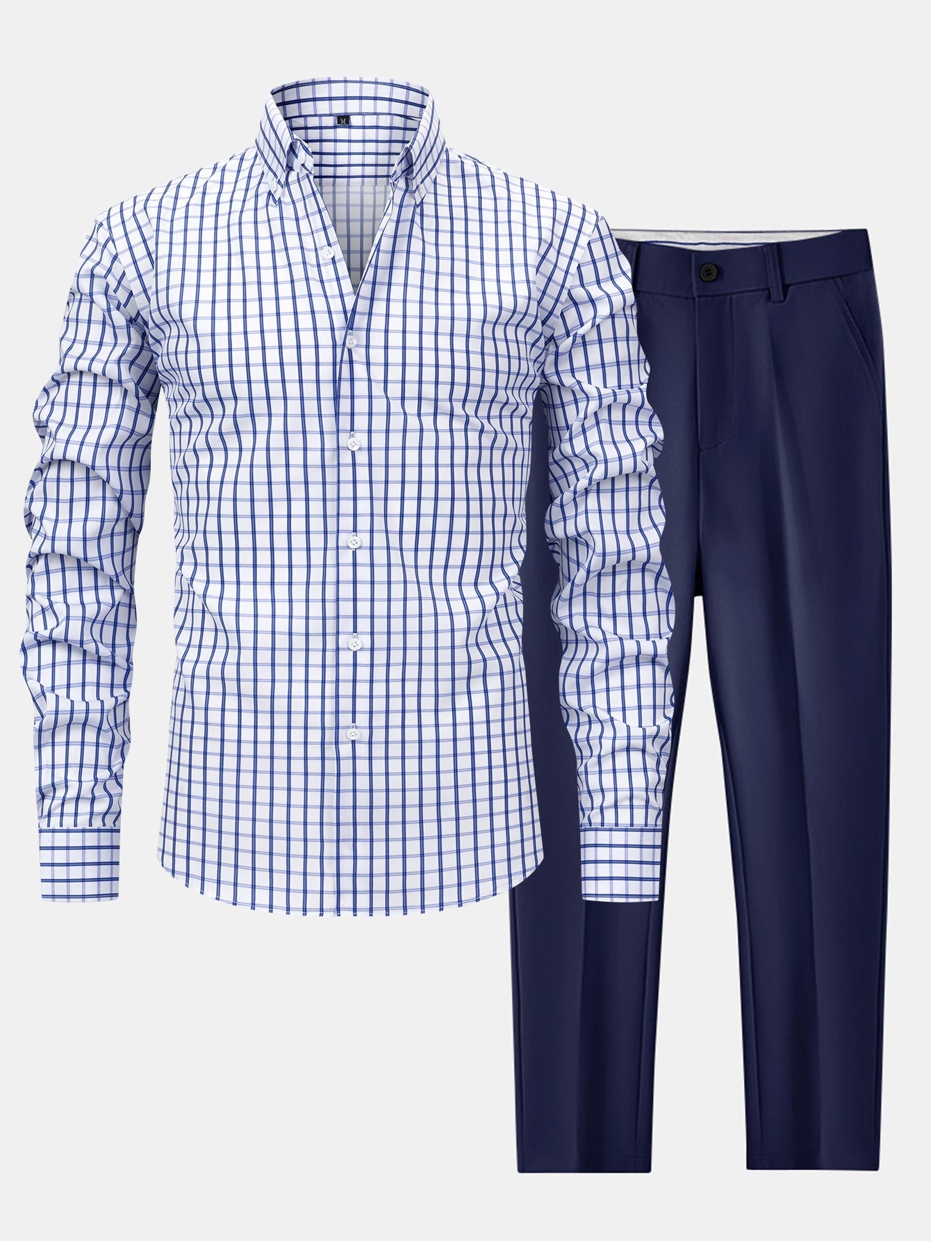 Long-Sleeve Checked Button-Up Shirt & Slim-Fit Tapered Trousers