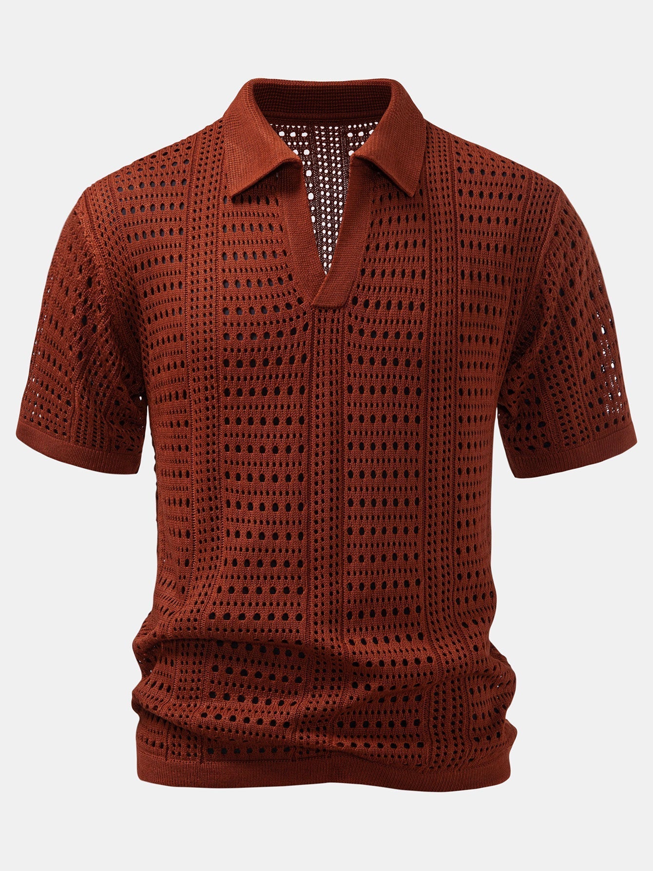 Crochet V-Neck Polo & Straight-Leg Linen Trousers