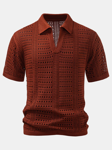 V-Neck Knit Polo Shirt