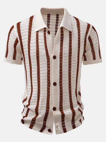 Knitted Striped Shirt with Eyelet Details