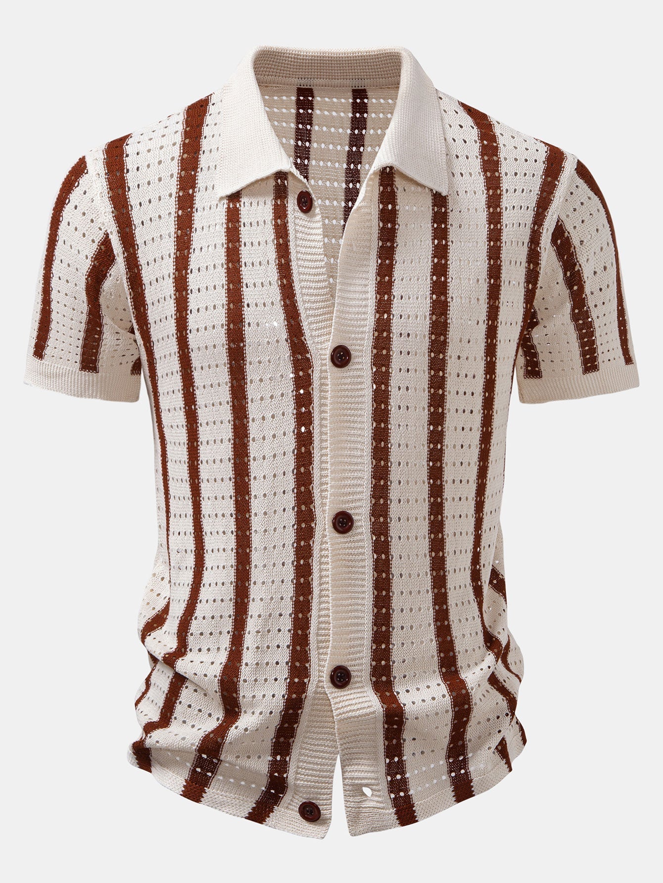 Striped Eyelet-Knit Shirt & Straight-Leg Linen Trousers