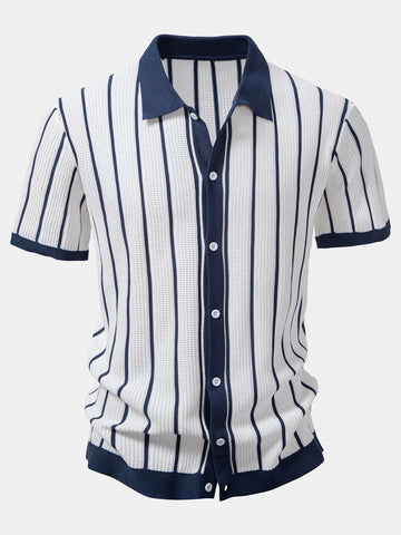 Striped Button-Front Knit Shirt