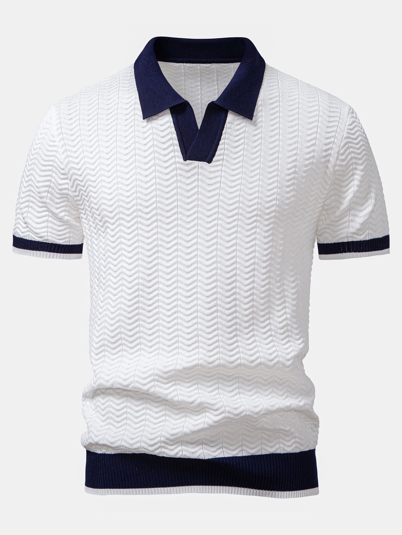 Textured Contrast V-Neck Polo & Slim-Fit Trousers