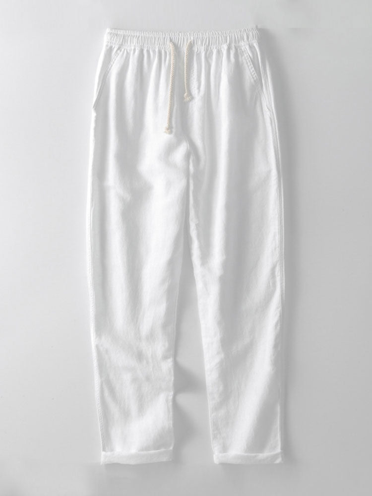 Crochet V-Neck Polo & Straight-Leg Linen Trousers