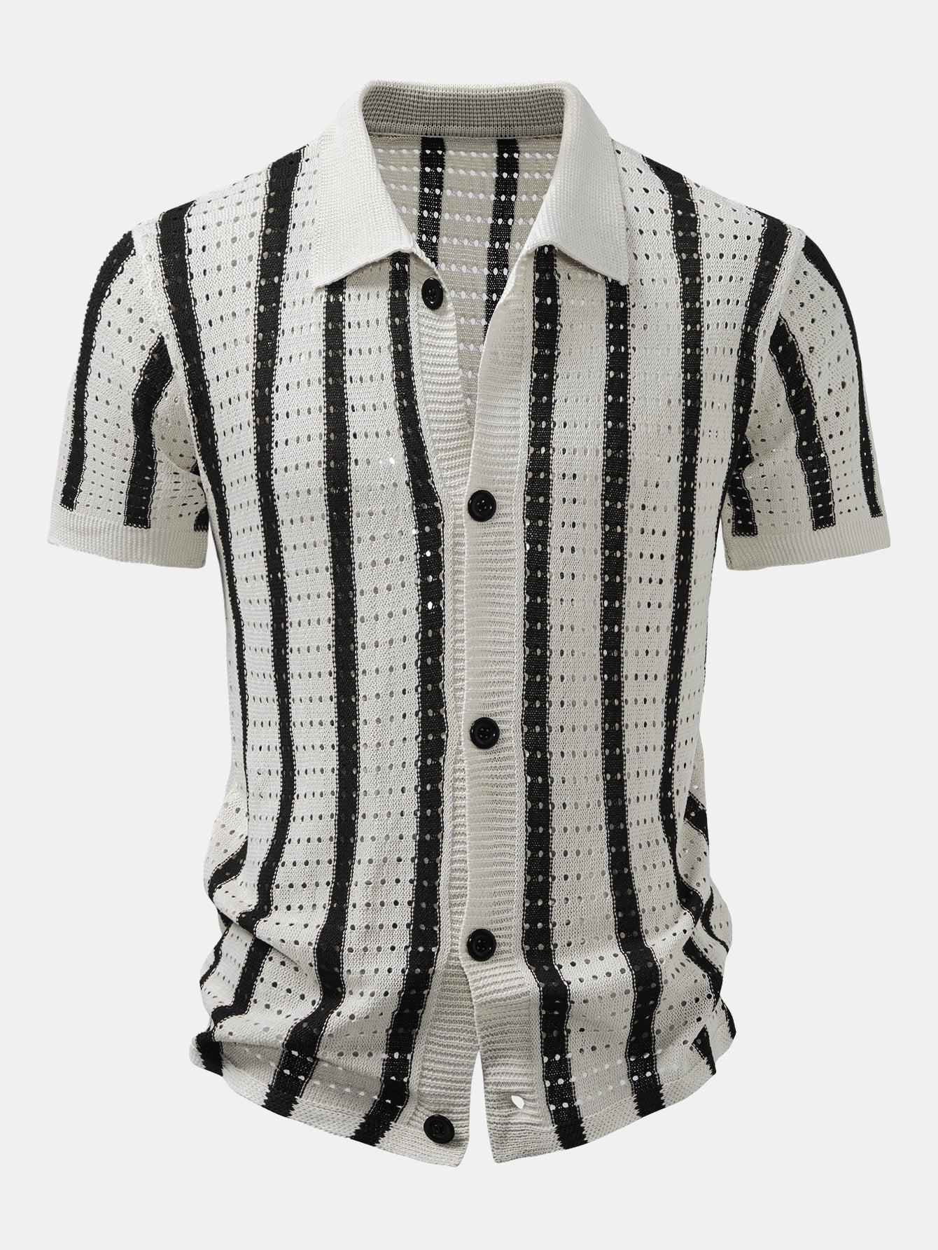 Striped Eyelet-Knit Shirt & Straight-Leg Linen Trousers