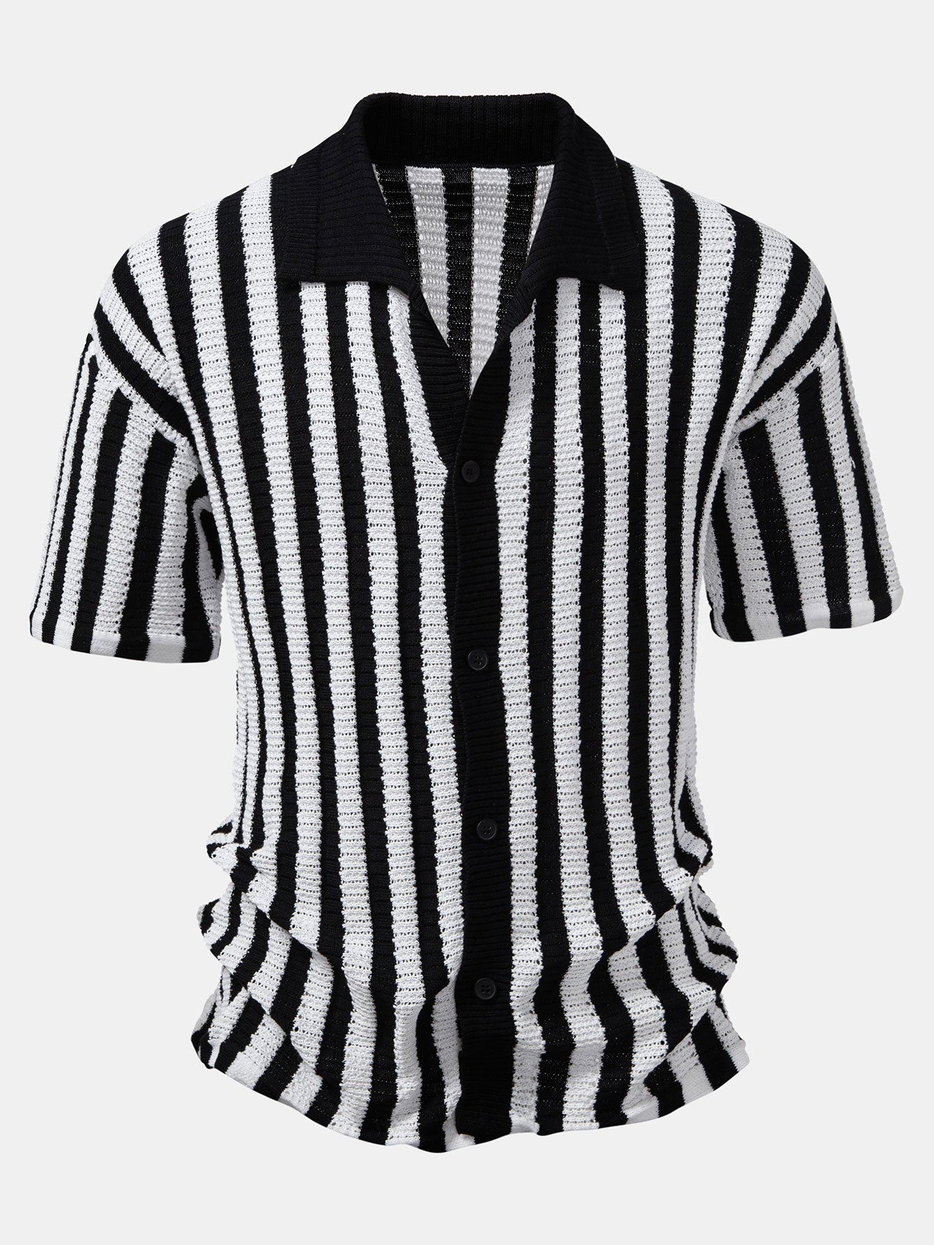 Dropped-Shoulder Shirt with Crochet Stripes & Straight-Leg Linen Trousers