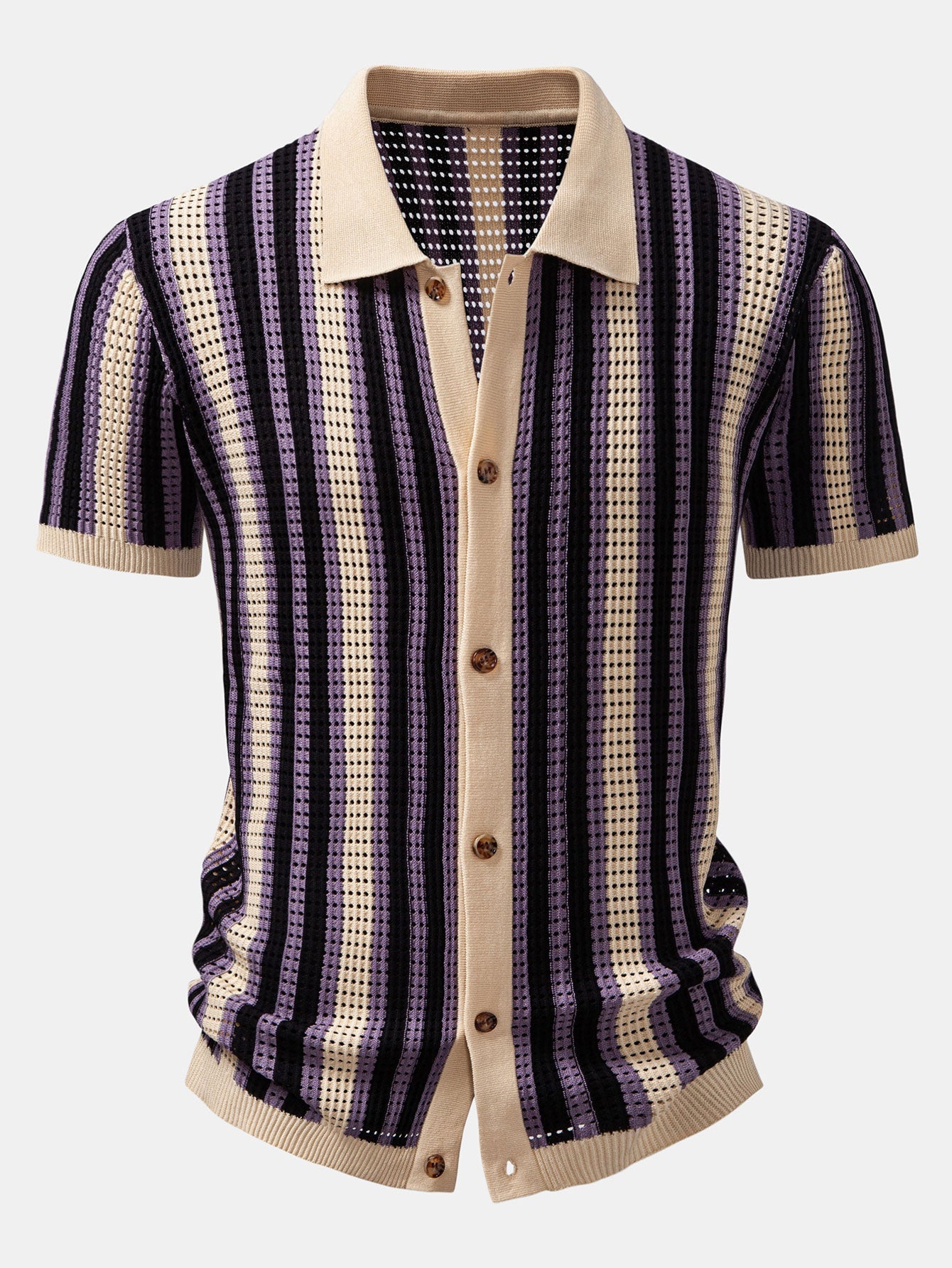 Striped Crochet-Eyelet Shirt & Straight-Leg Linen Trousers