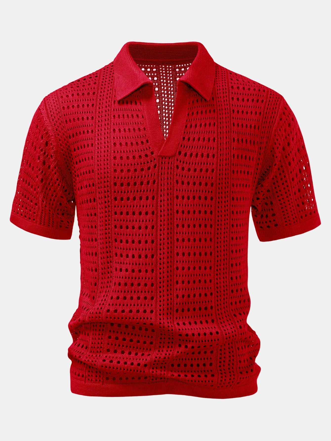 Crochet V-Neck Polo & Straight-Leg Linen Trousers