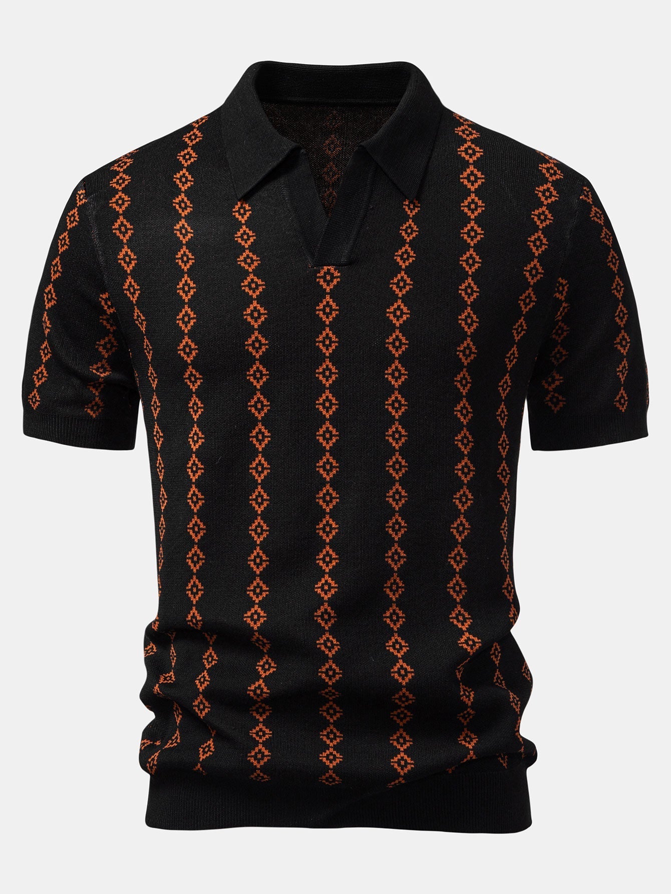 V-Neck Polo in Geometric Knit