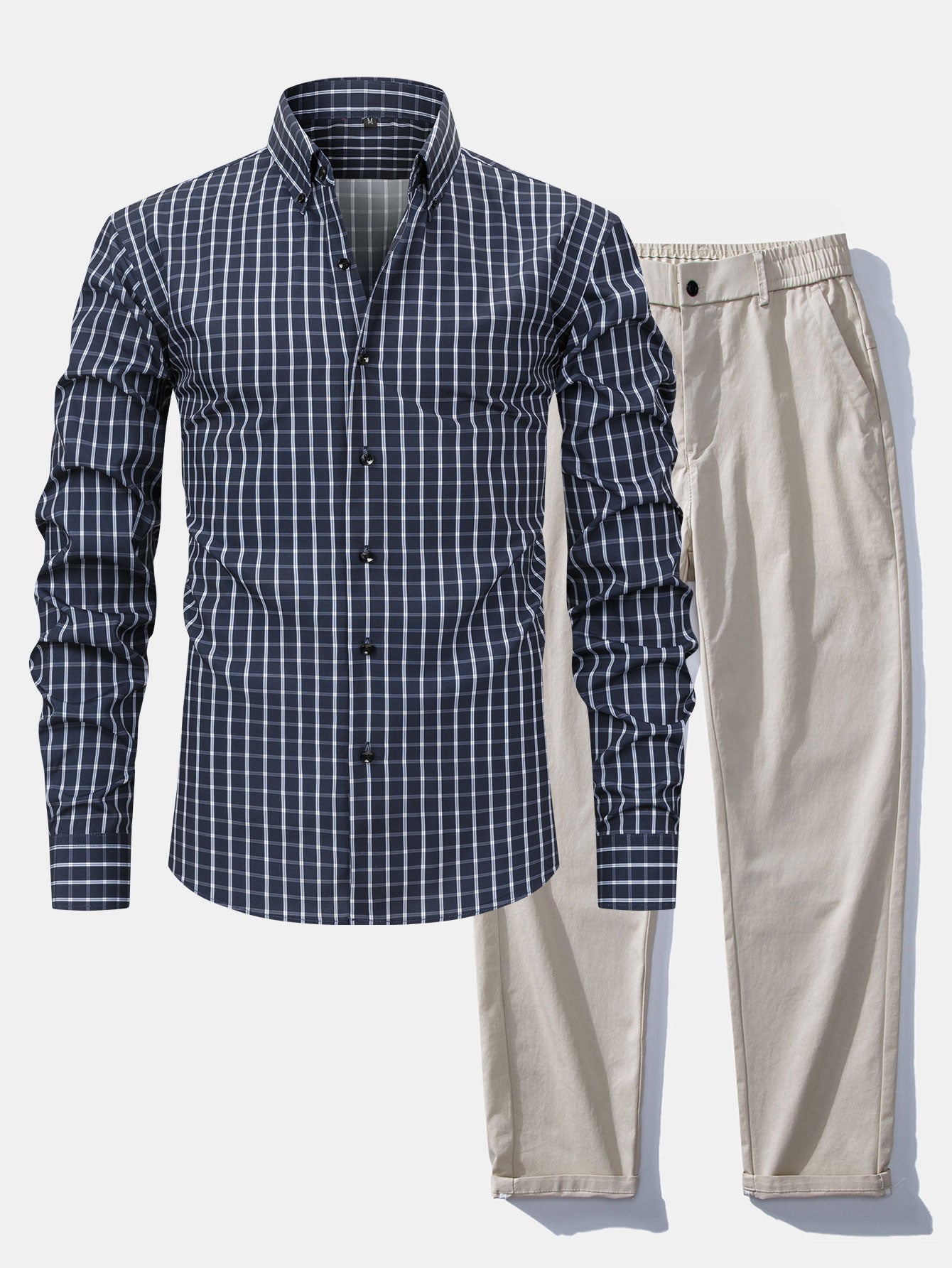 Checked Long-Sleeve Shirt & Straight Trousers