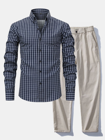 Checked Long-Sleeve Shirt & Straight Trousers