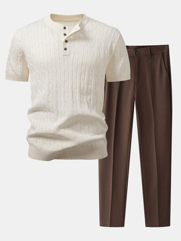 Twist-Knit Henley Shirt & Slim-Fit Tapered Trousers