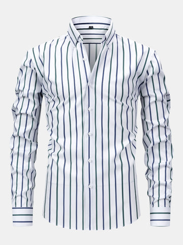 Striped Long-Sleeve Button-Up Shirt
