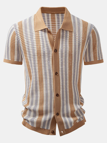 Striped Crochet-Eyelet Shirt