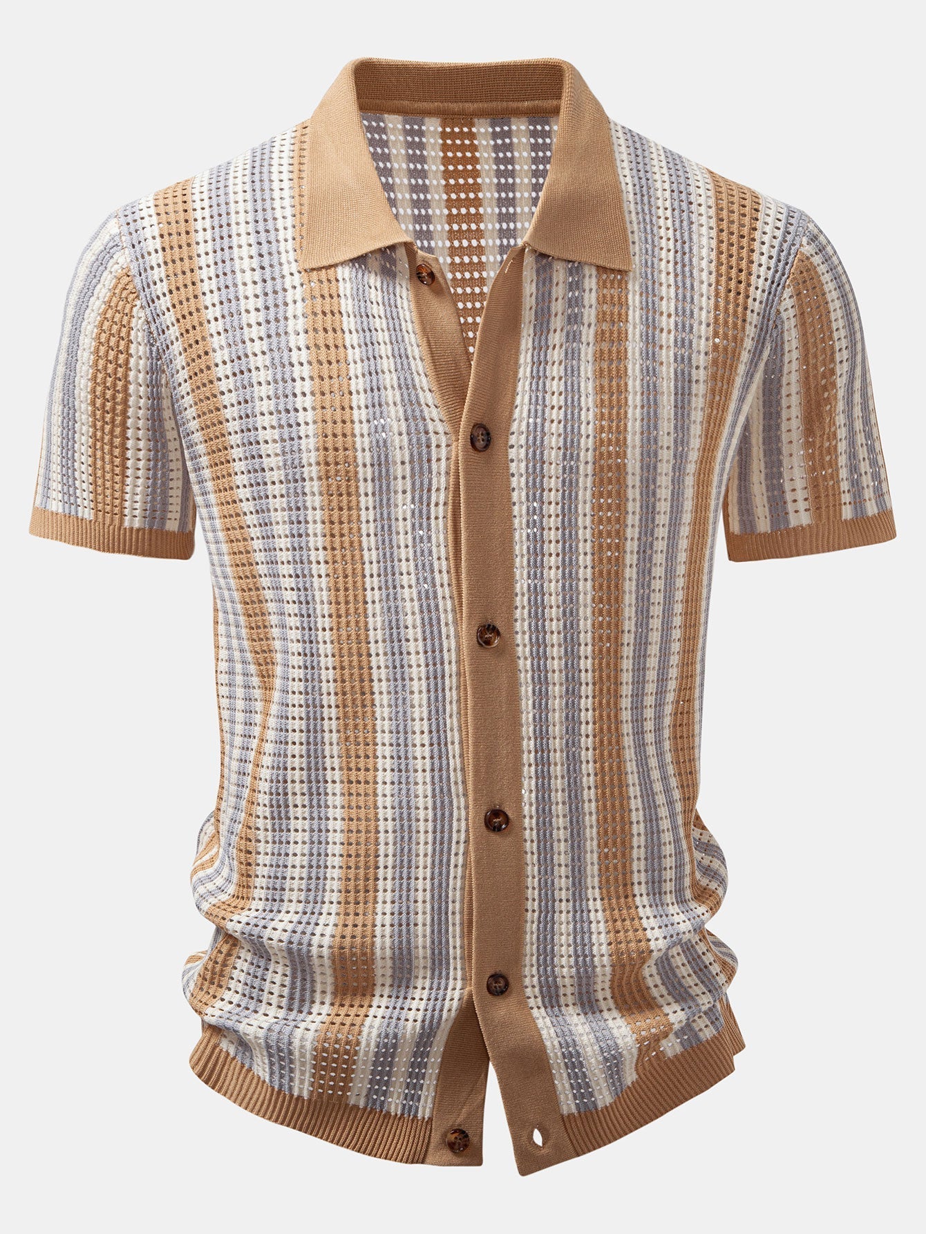 Striped Crochet-Eyelet Shirt & Straight-Leg Linen Trousers
