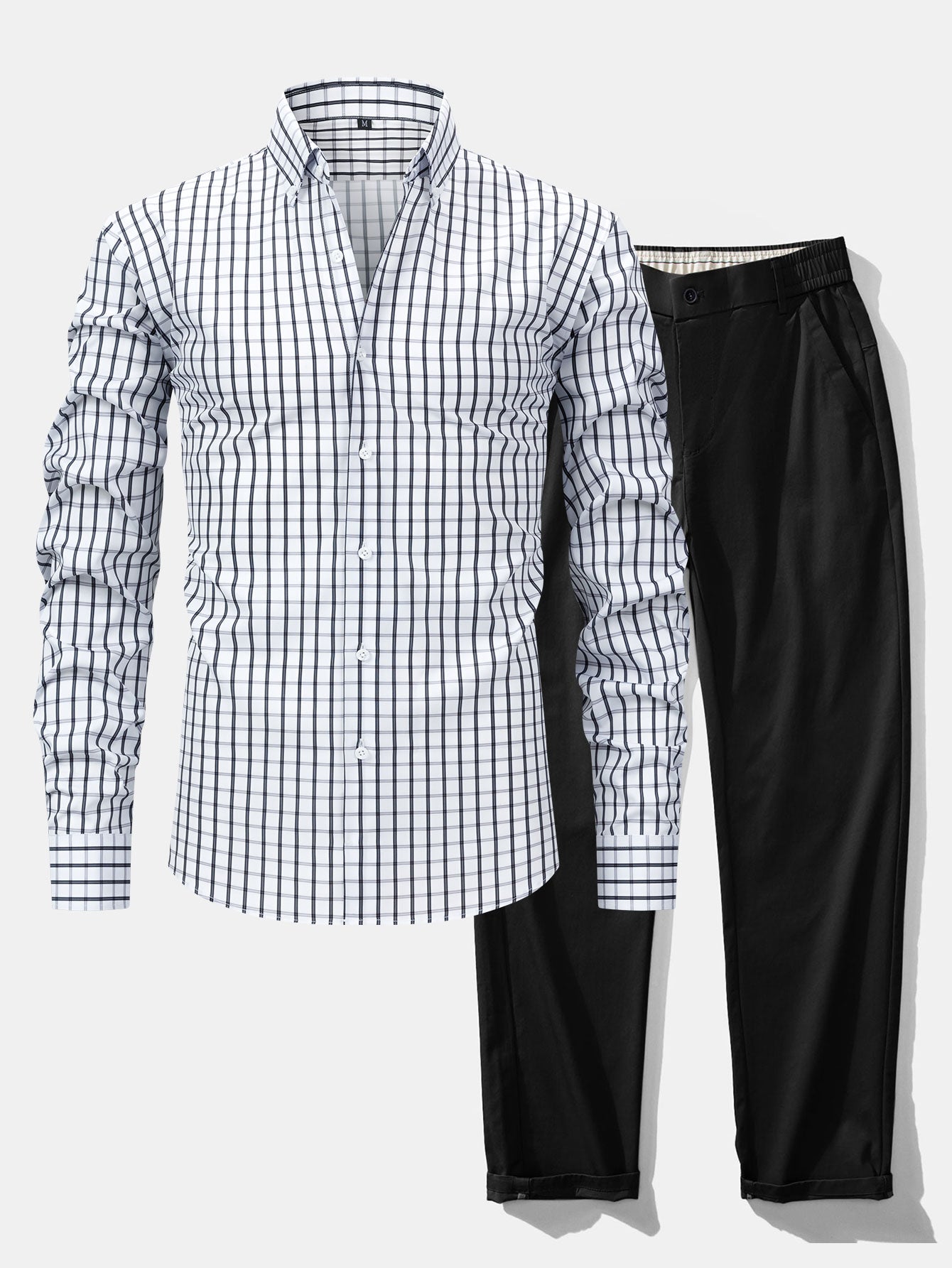 Checked Long-Sleeve Shirt & Straight Trousers