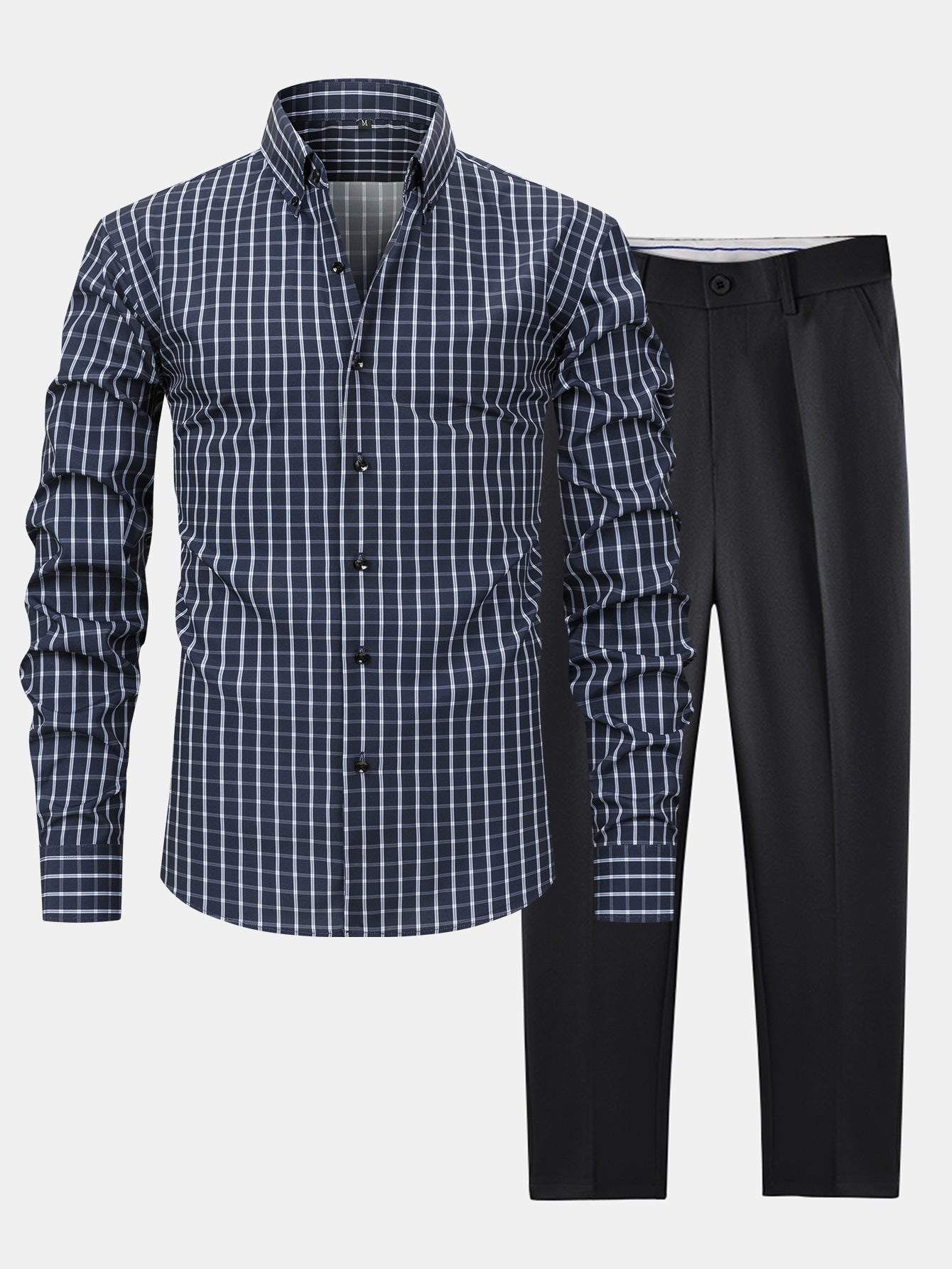 Long-Sleeve Checked Button-Up Shirt & Slim-Fit Tapered Trousers