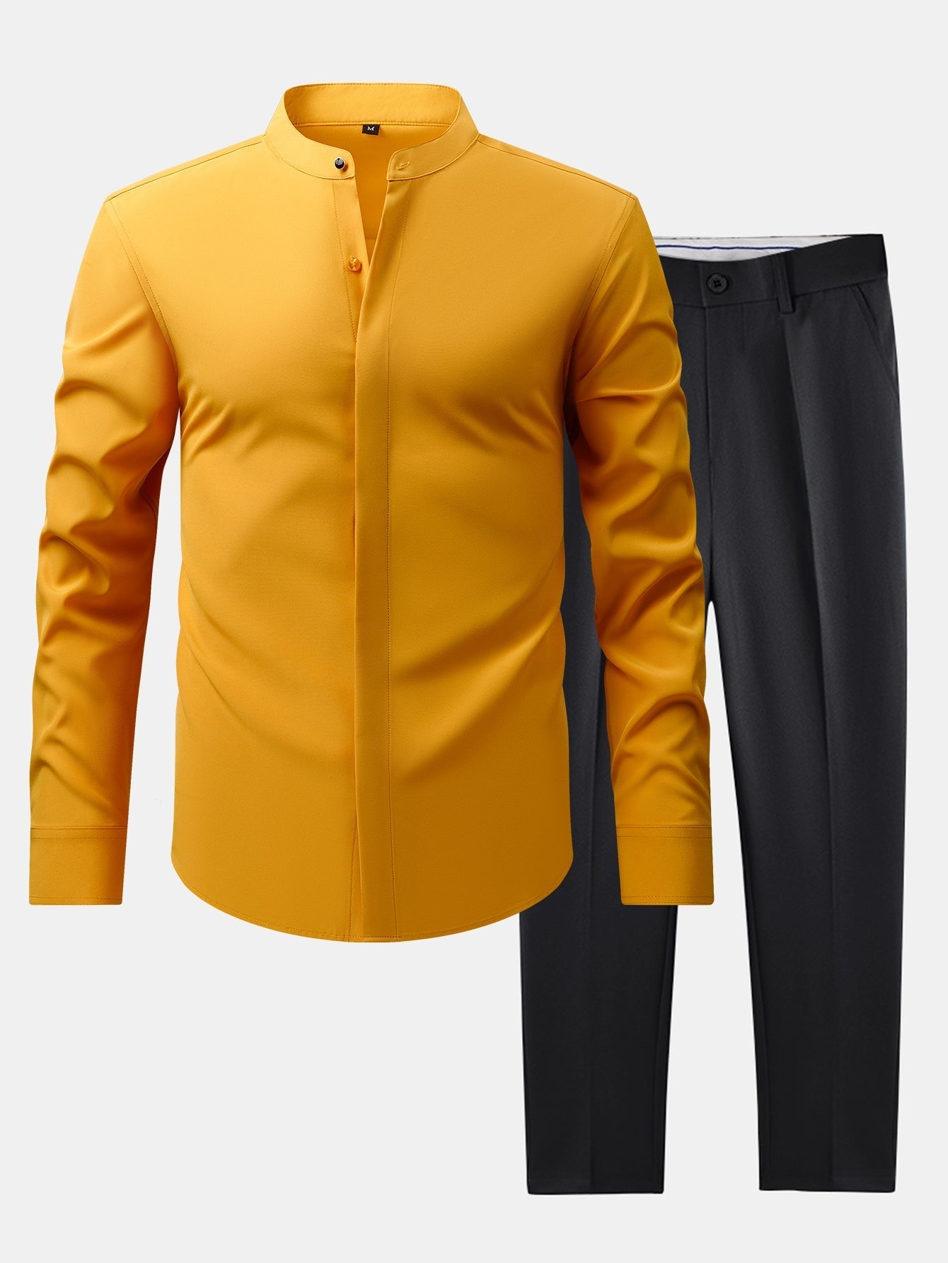 Raised-Collar Shirt & Slim-Fit Tapered Trousers