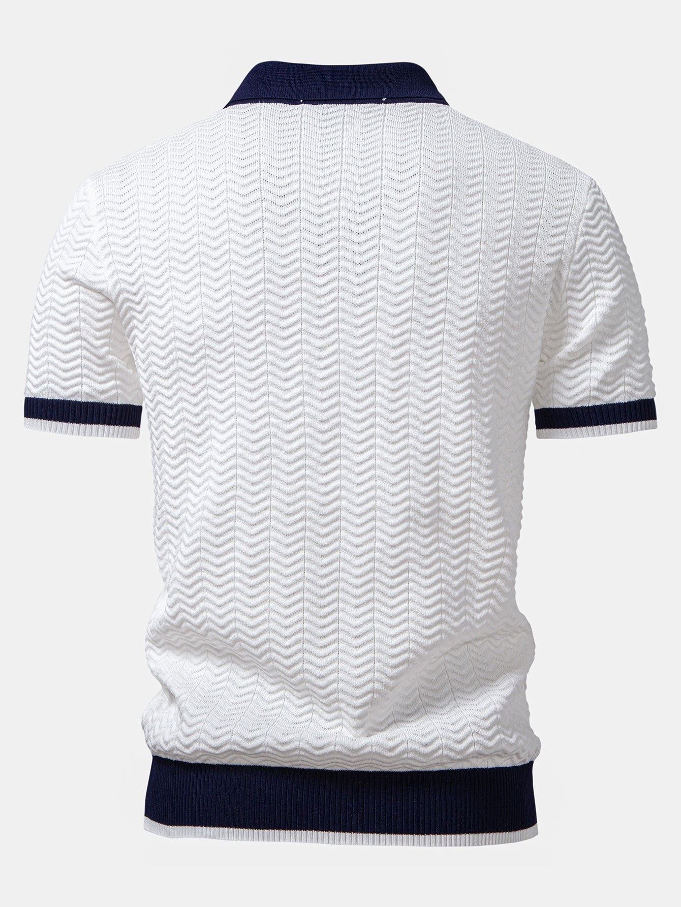 Textured Contrast V-Neck Polo & Slim-Fit Trousers