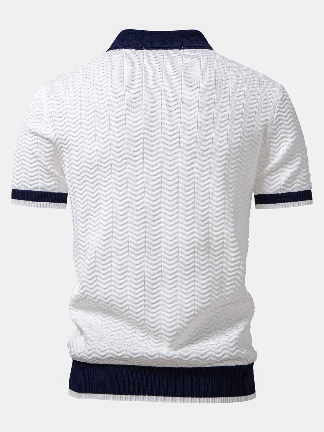 Textured Contrast V-Neck Knit Polo