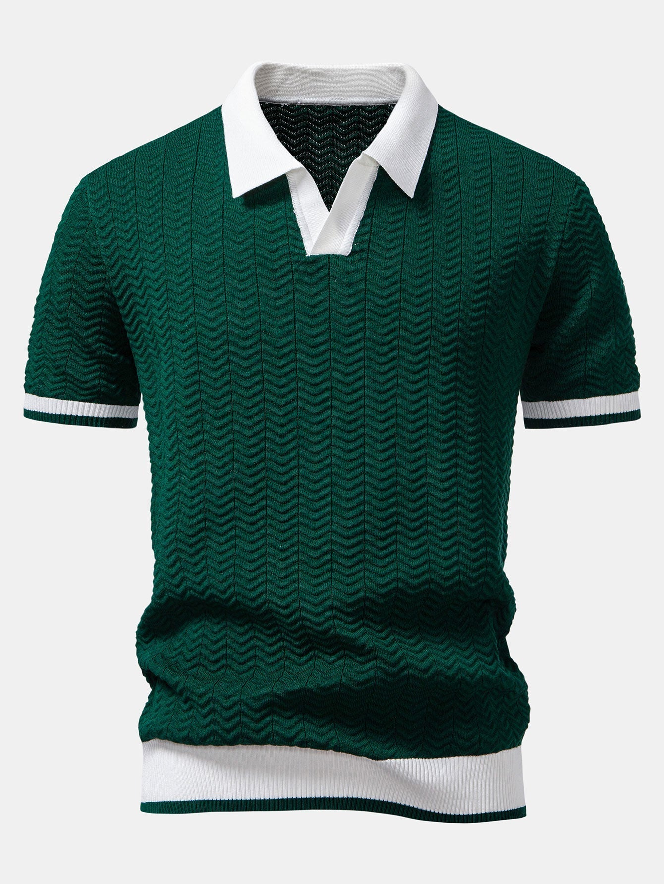 Textured Contrast V-Neck Polo & Slim-Fit Trousers