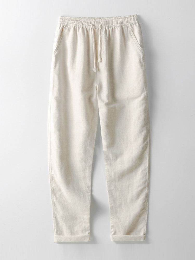 Dropped-Shoulder Shirt with Crochet Stripes & Straight-Leg Linen Trousers