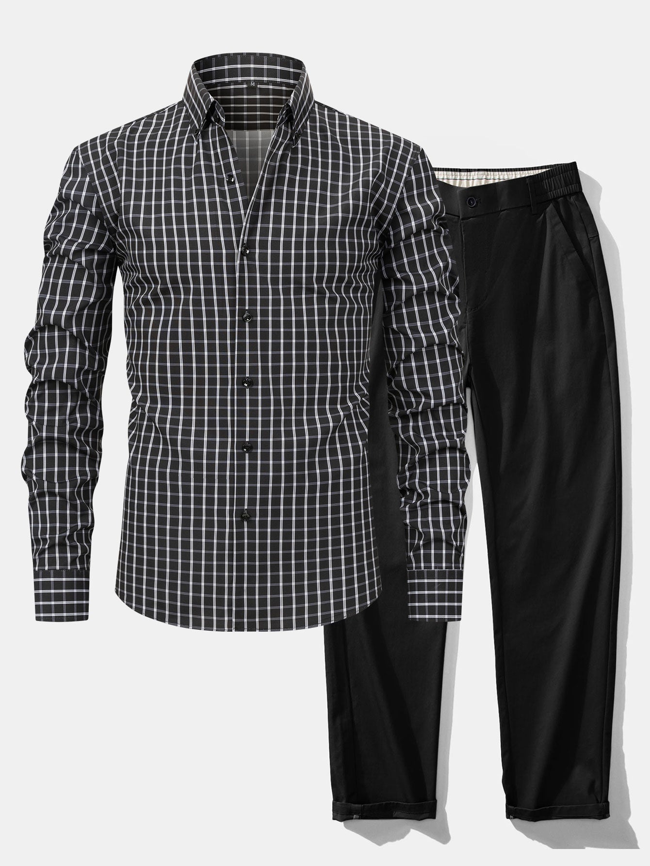 Checked Long-Sleeve Shirt & Straight Trousers