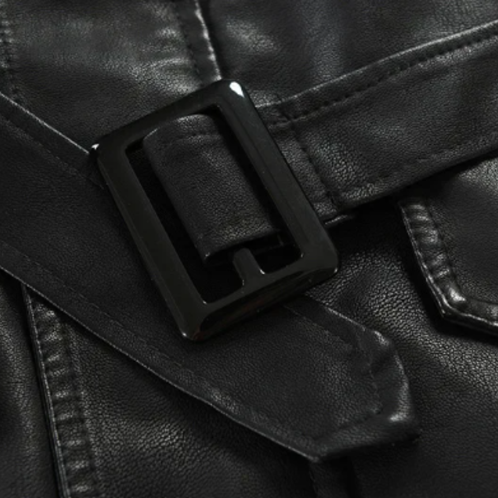 Sleek Long Leather Biker Jacket
