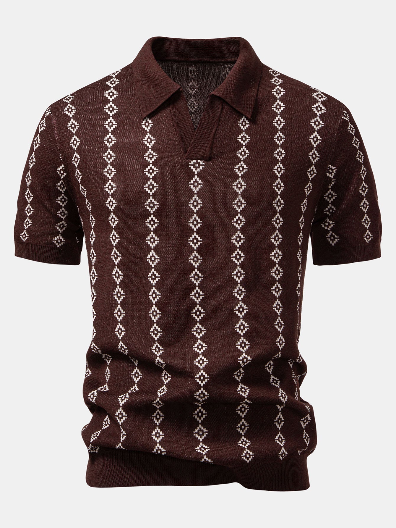 V-Neck Polo in Geometric Knit