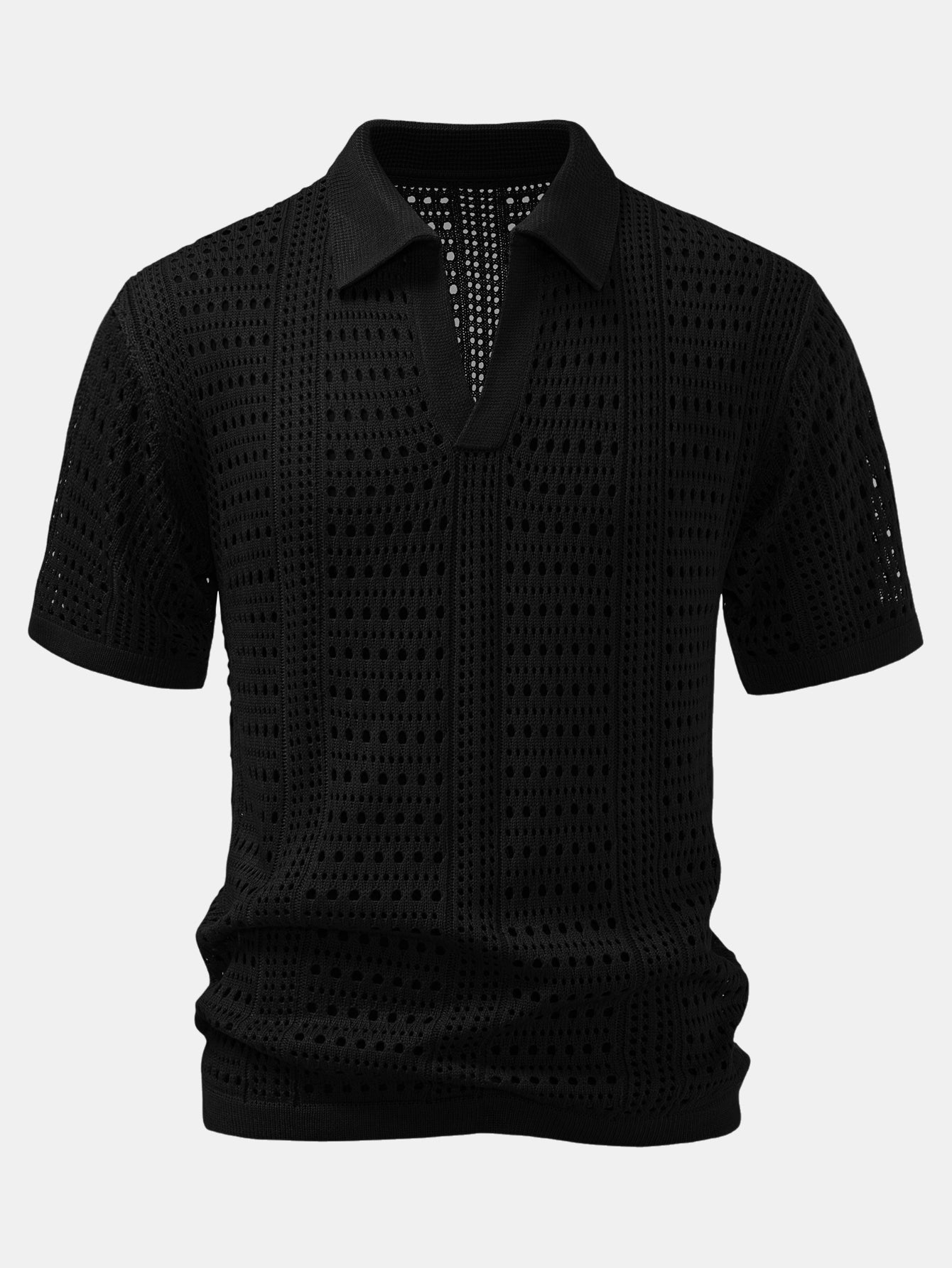 Crochet V-Neck Polo & Straight-Leg Linen Trousers