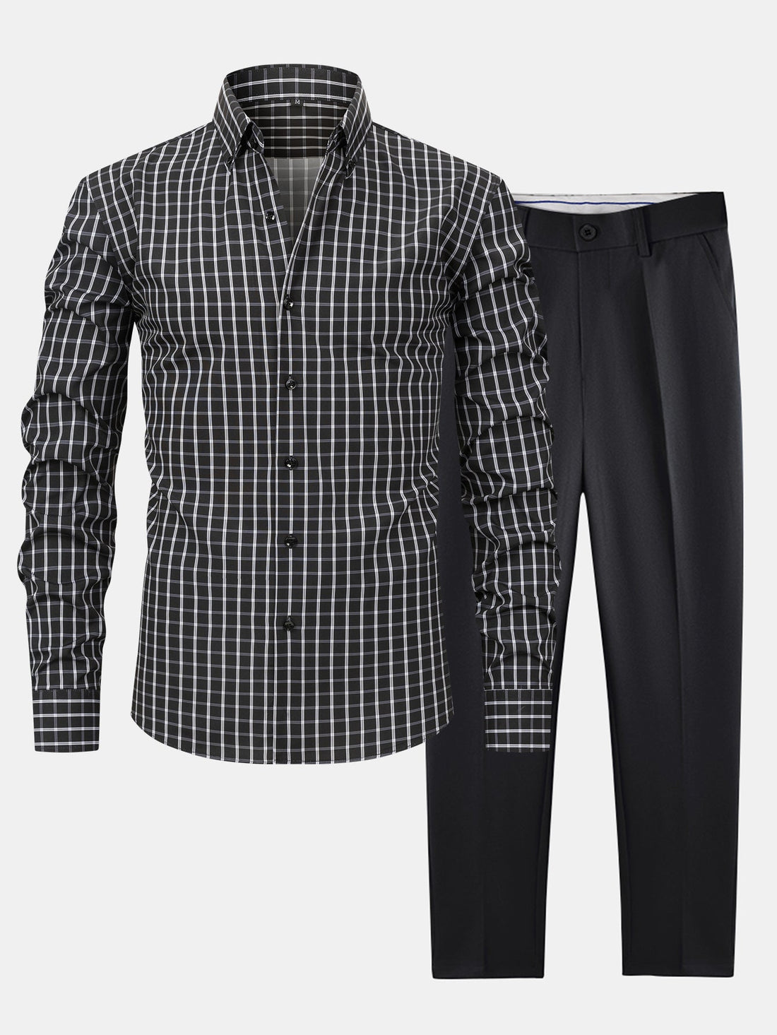Long-Sleeve Checked Button-Up Shirt & Slim-Fit Tapered Trousers