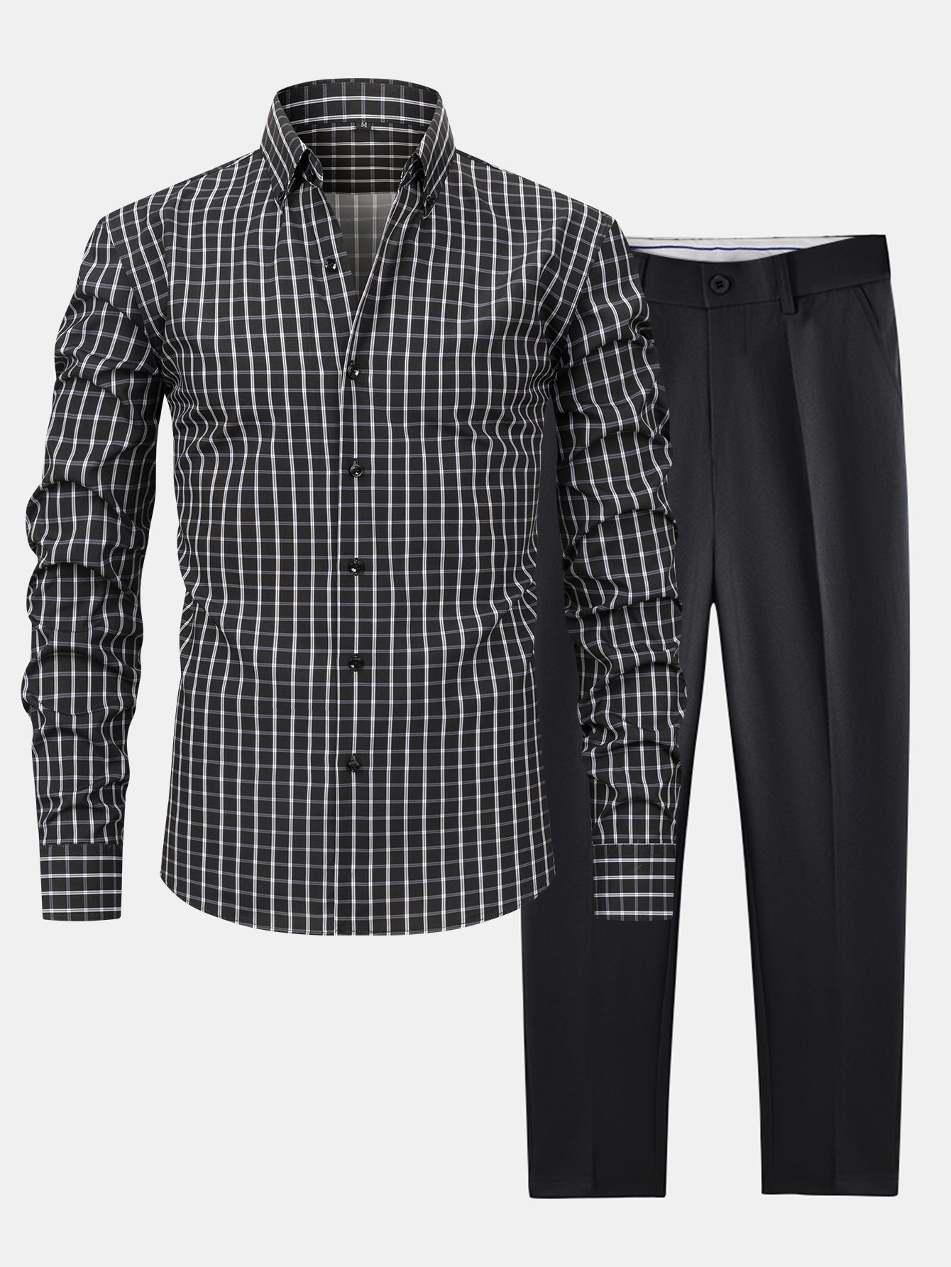 Long-Sleeve Checked Button-Up Shirt & Slim-Fit Tapered Trousers