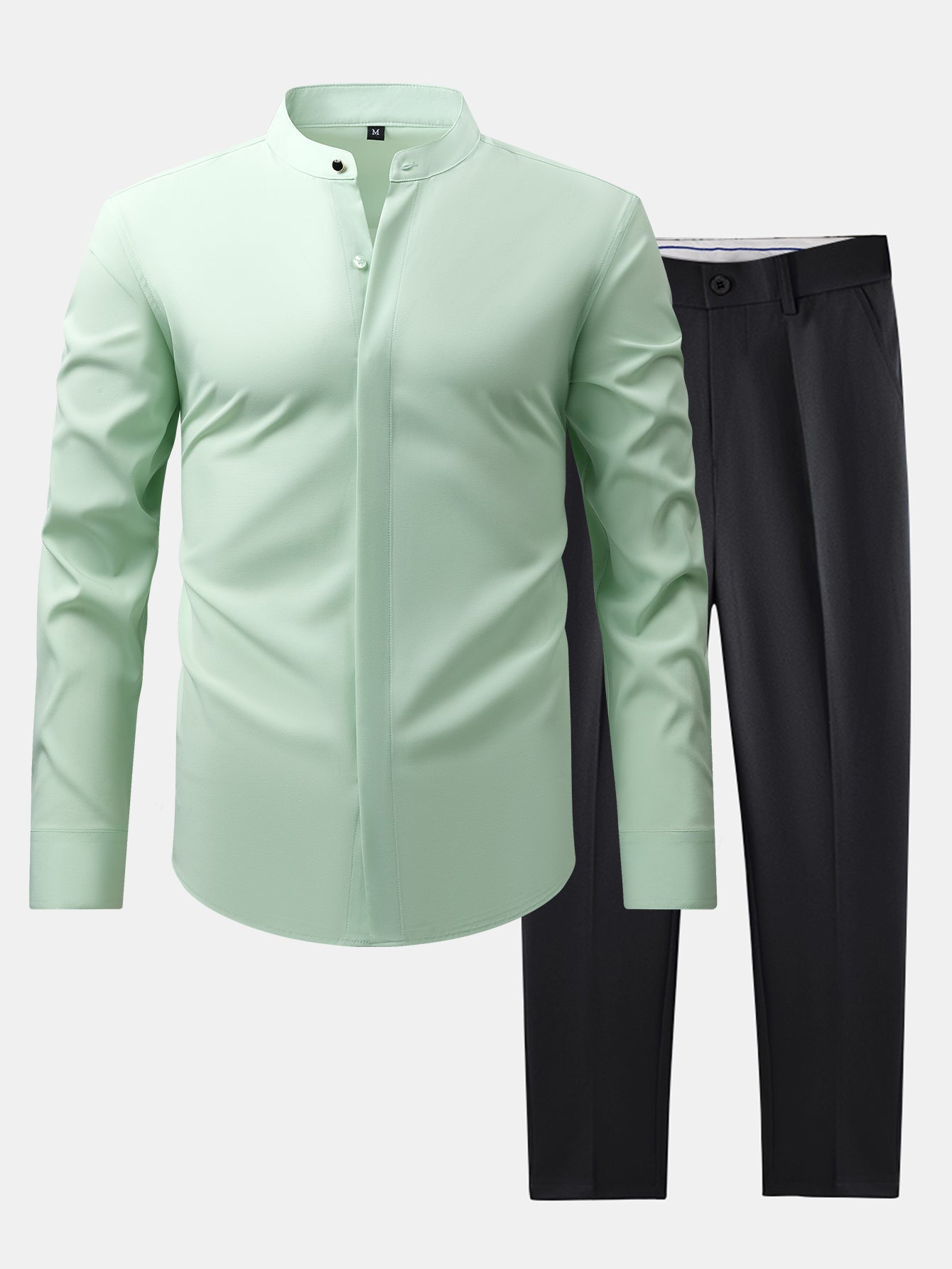 Raised-Collar Shirt & Slim-Fit Tapered Trousers