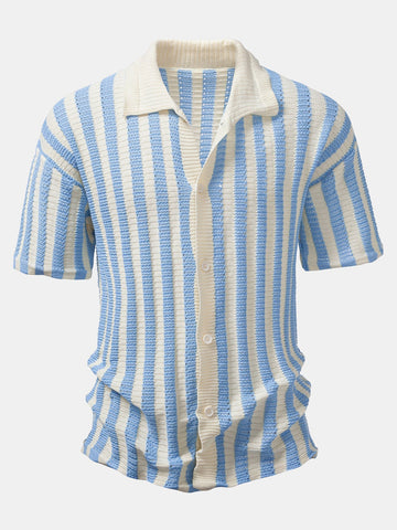 Striped Knit Button-Up Shirt, Vintage Style