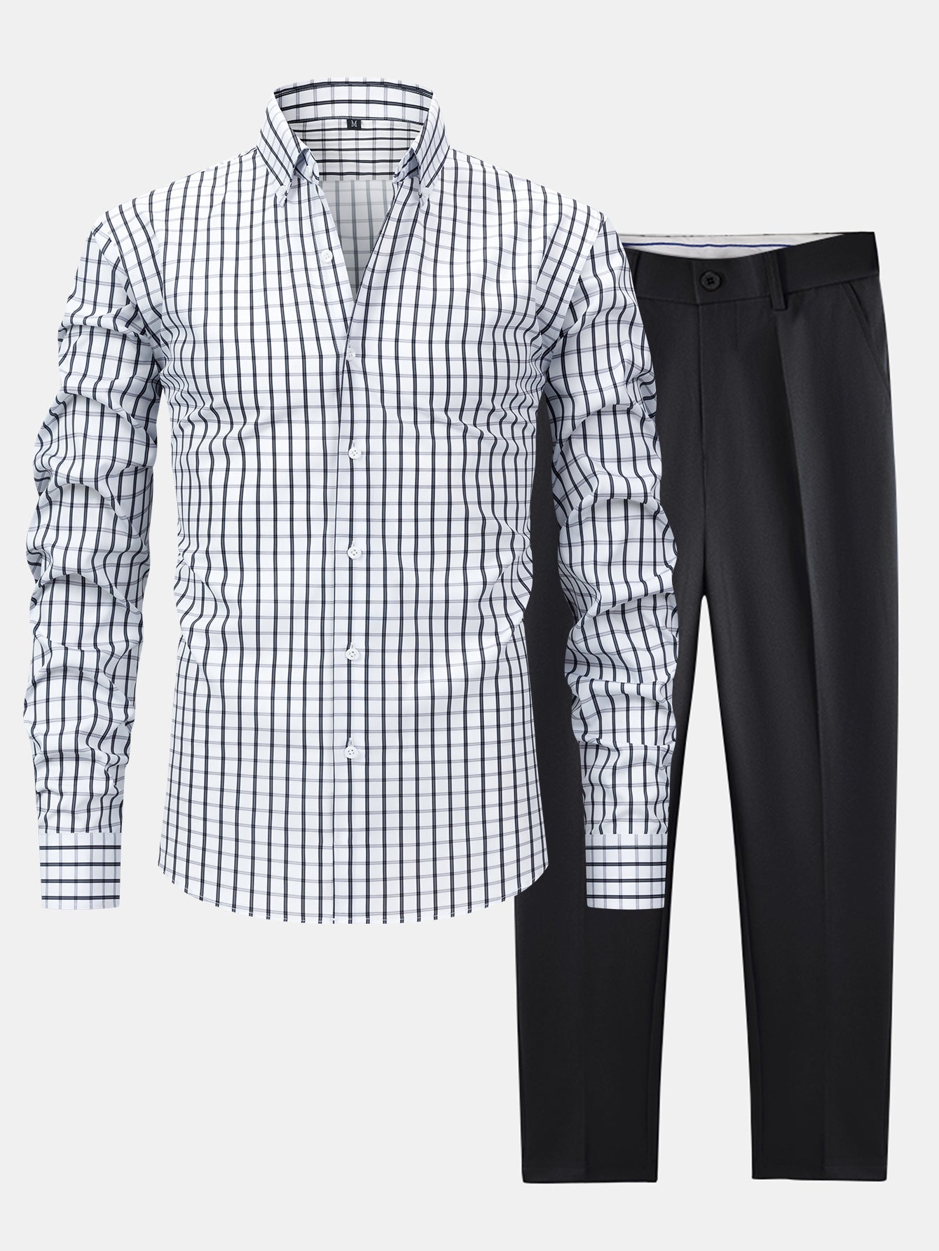 Long-Sleeve Checked Button-Up Shirt & Slim-Fit Tapered Trousers