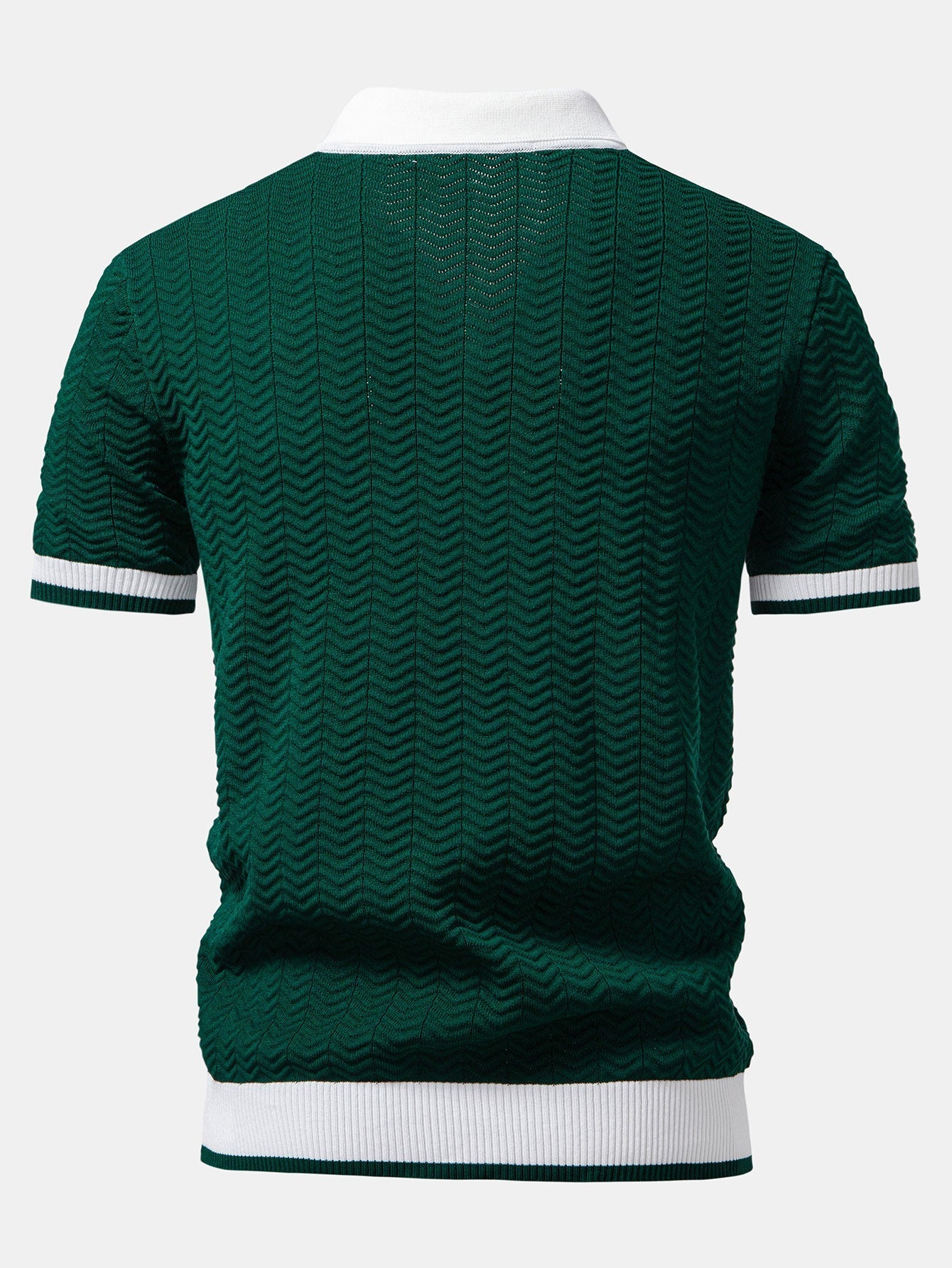 Textured Contrast V-Neck Polo & Slim-Fit Trousers