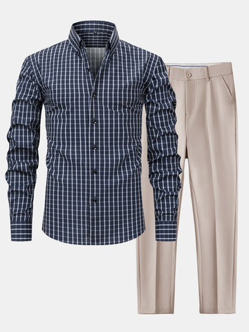 Long-Sleeve Checked Button-Up Shirt & Slim-Fit Tapered Trousers