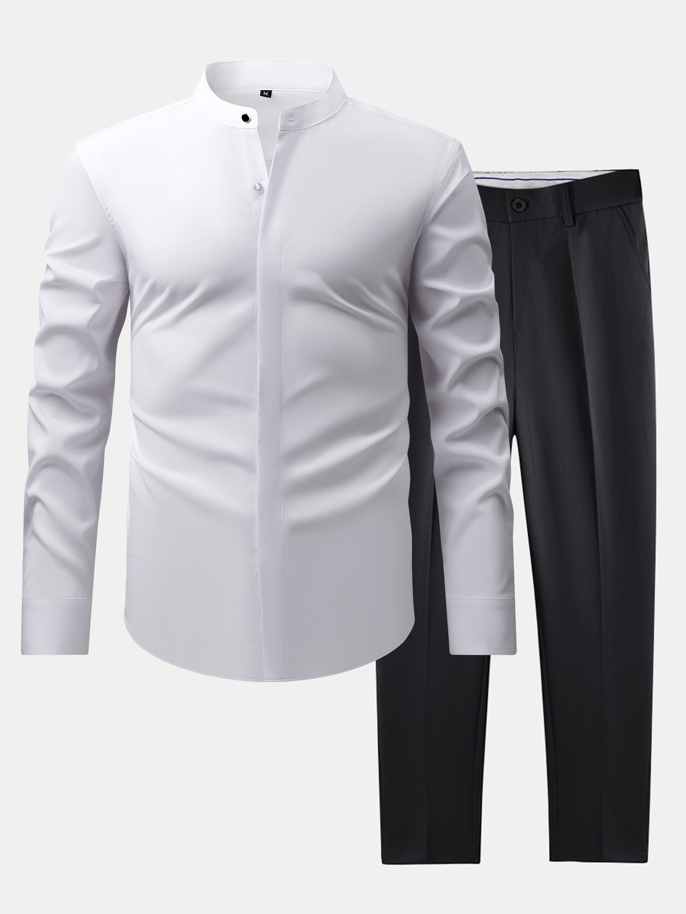 Raised-Collar Shirt & Slim-Fit Tapered Trousers