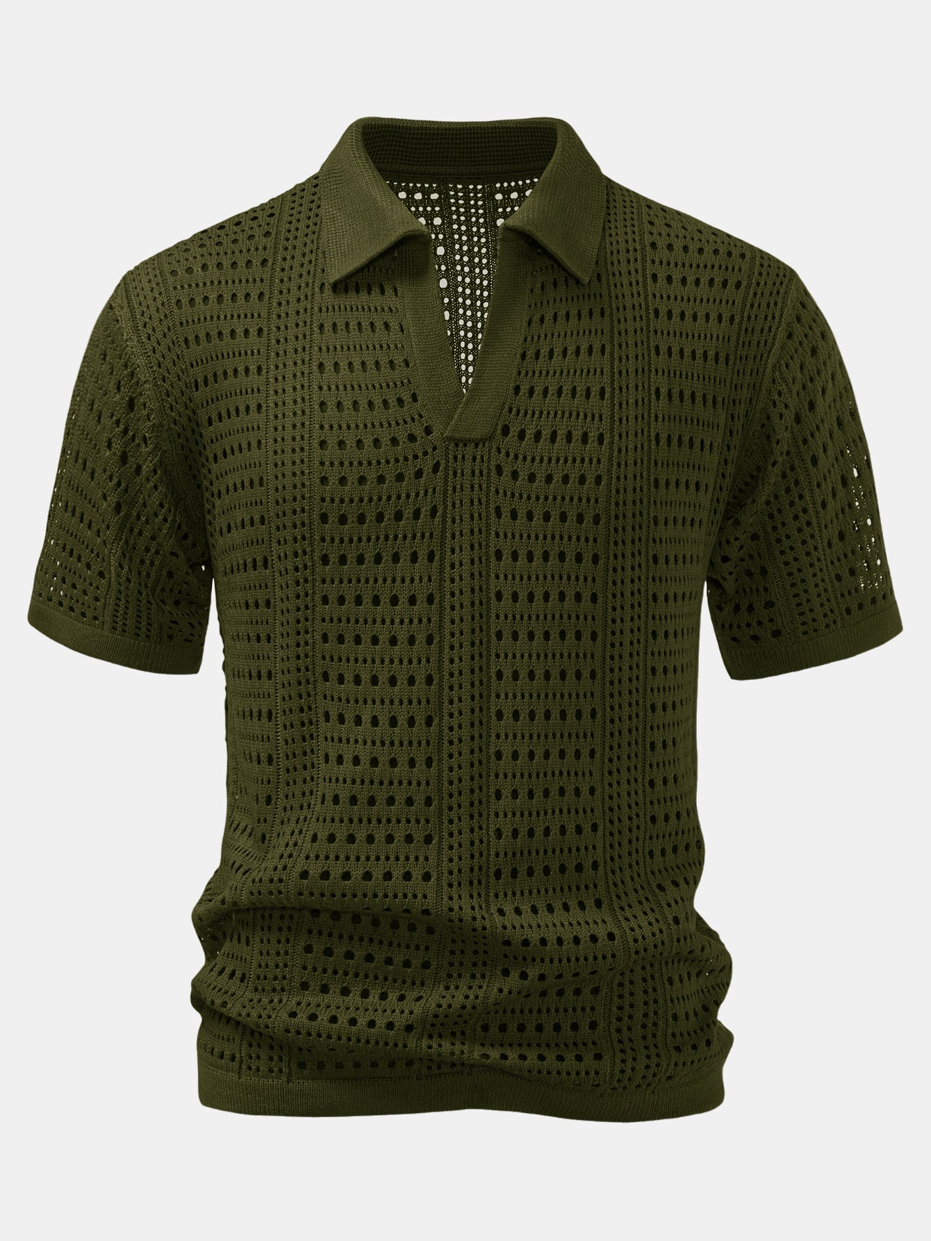 Crochet V-Neck Polo & Straight-Leg Linen Trousers