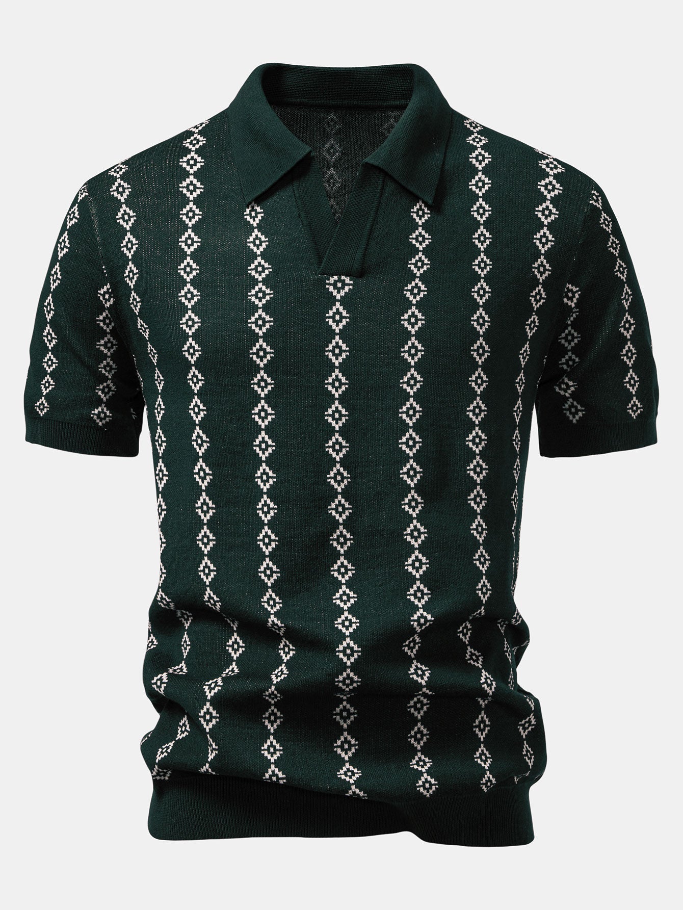 V-Neck Polo in Geometric Knit