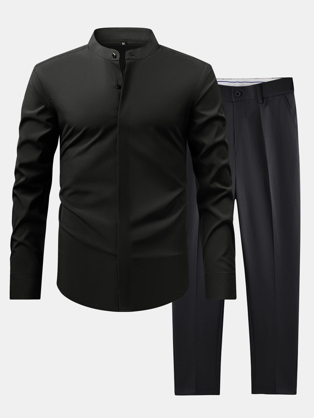 Raised-Collar Shirt & Slim-Fit Tapered Trousers