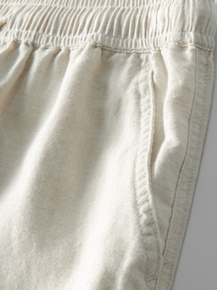 Crochet Striped Button-Front Shirt & Straight-Leg Linen Trousers