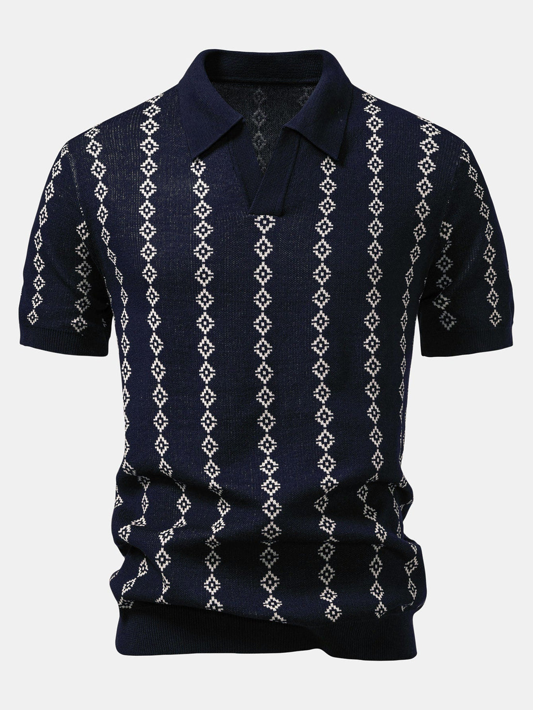 V-Neck Polo in Geometric Knit