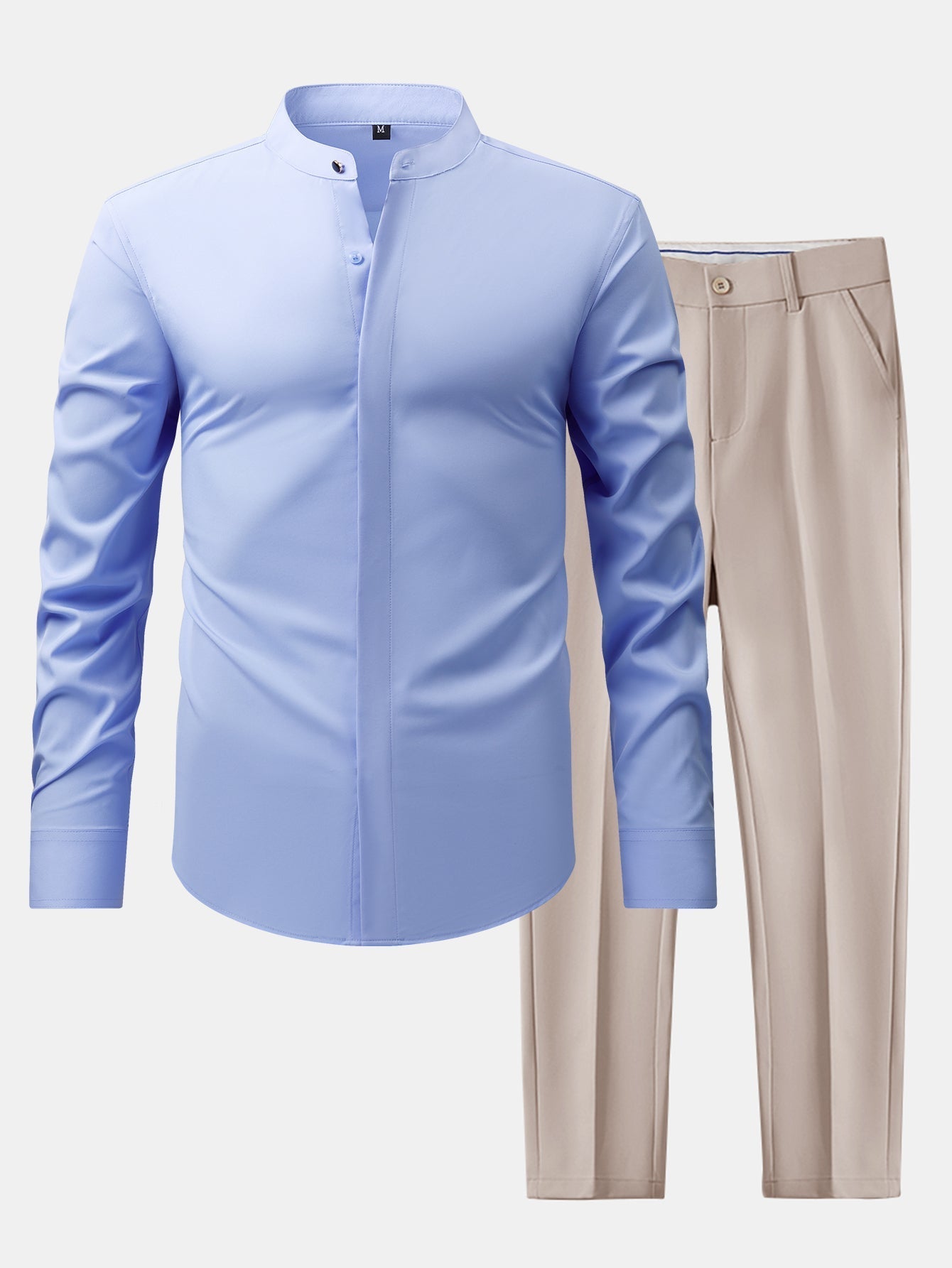 Raised-Collar Shirt & Slim-Fit Tapered Trousers